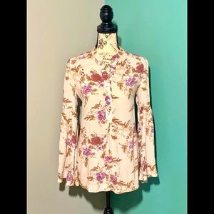 Free People Boho Floral Blouse With Bell Sleeves